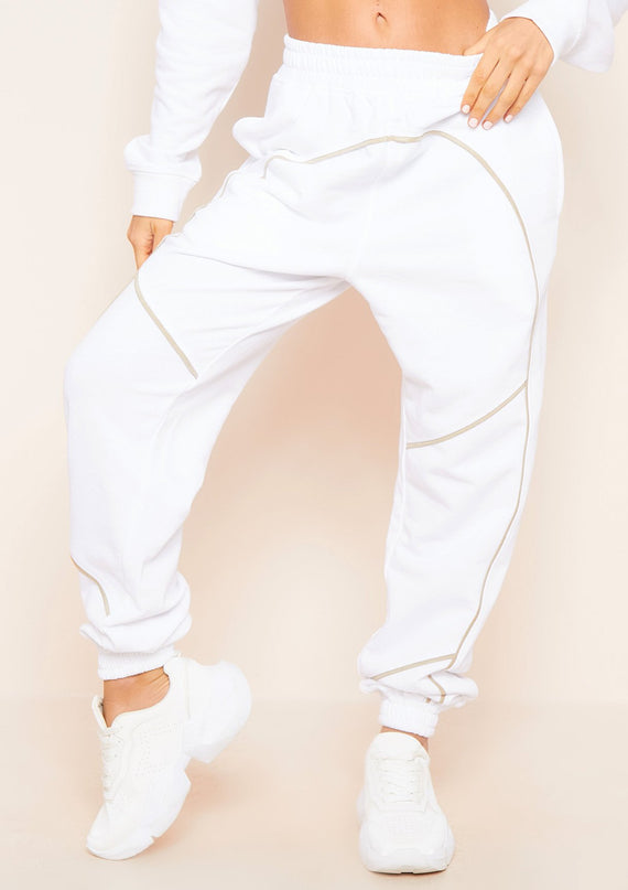 Missyempire Jasmin White Contrast Binding Detail Jogger