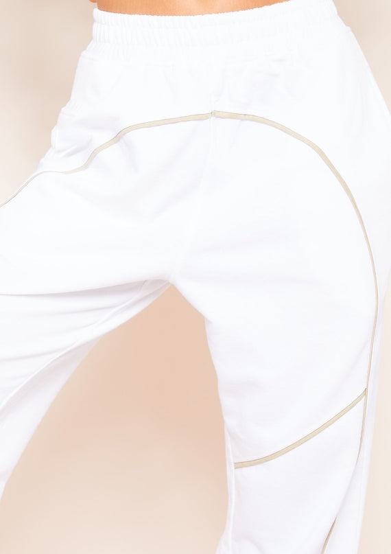 Missyempire Jasmin White Contrast Binding Detail Jogger
