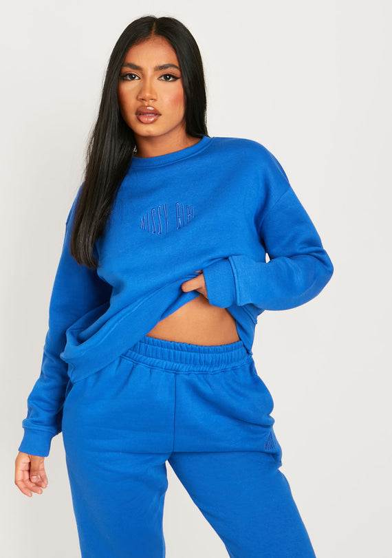 missyempire Jasmine Blue Missy Girl Embroidered Oversized Sweatshirt