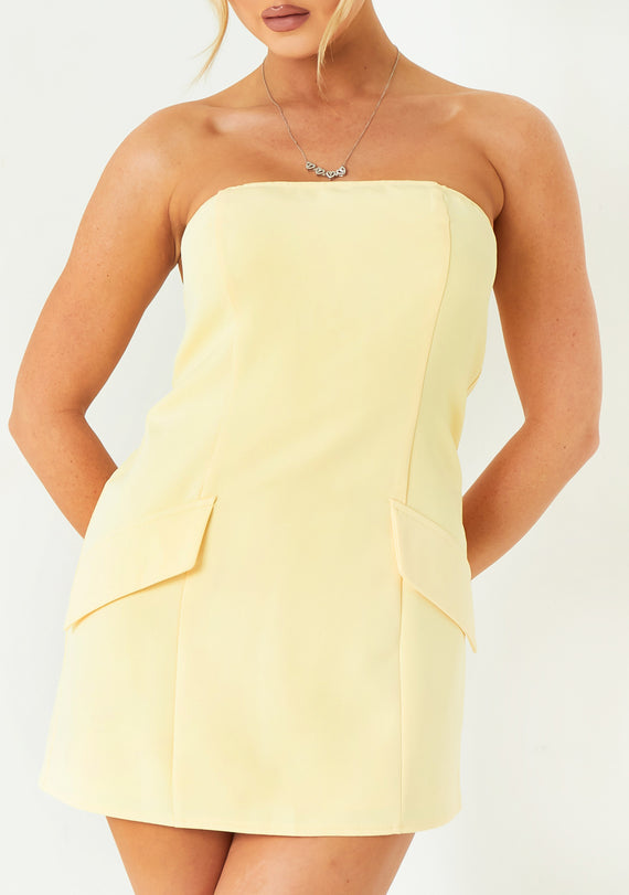 Missyempire Jasmine Lemon Tailored Bandeau Mini Dress