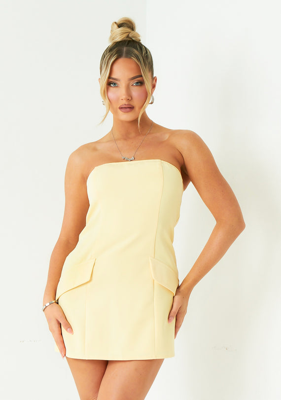 Missyempire Jasmine Lemon Tailored Bandeau Mini Dress