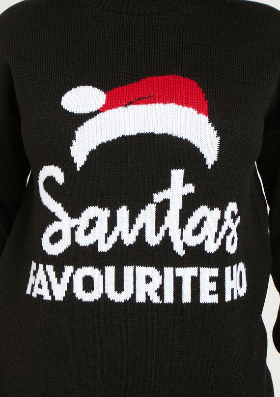 Missyempire Jenna Black Knitted 'Santas Favourite Ho' Oversized Jumper
