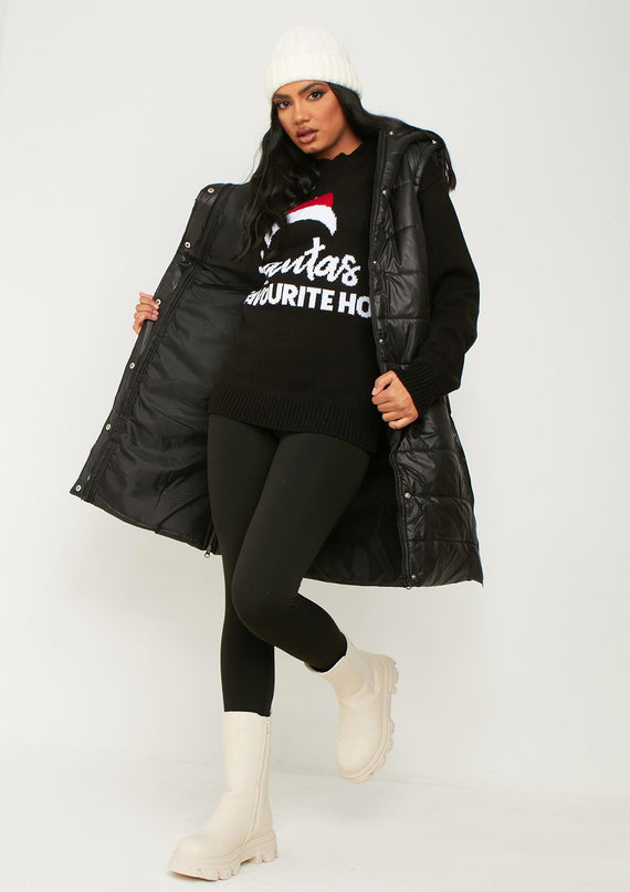 Missyempire Jenna Black Knitted 'Santas Favourite Ho' Oversized Jumper