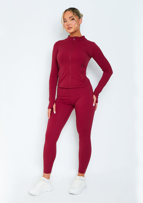 Missyempire Jenna Burgundy Active Long Sleeve Jacket