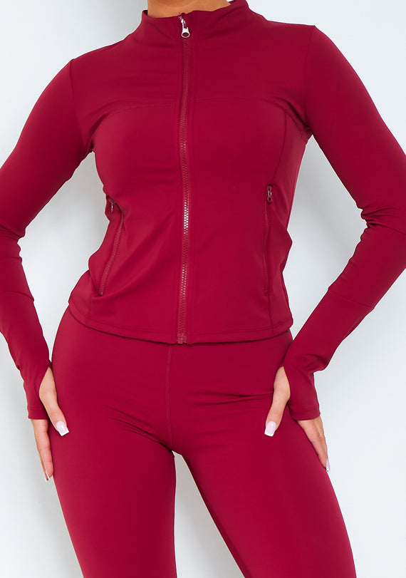 Missyempire Jenna Burgundy Active Long Sleeve Jacket