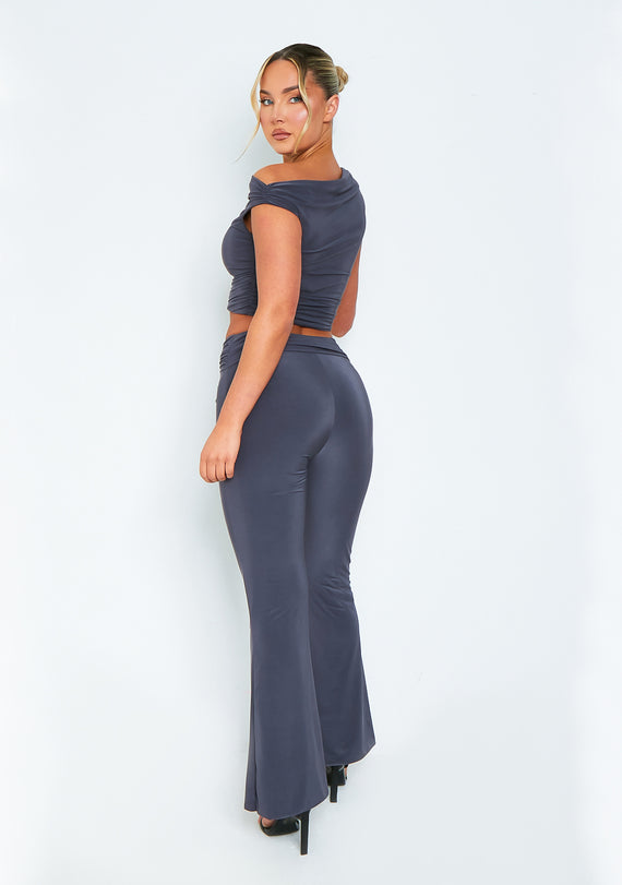 Missyempire Jessica Charcoal Slinky Twist Sleeve Top