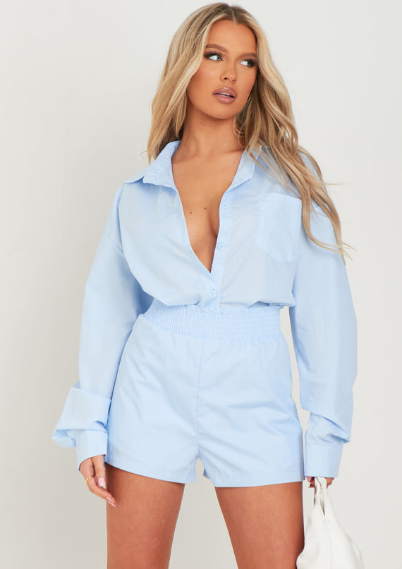 Missyempire Jessie Pastel Blue Cotton Oversized High Waisted Runner Shorts
