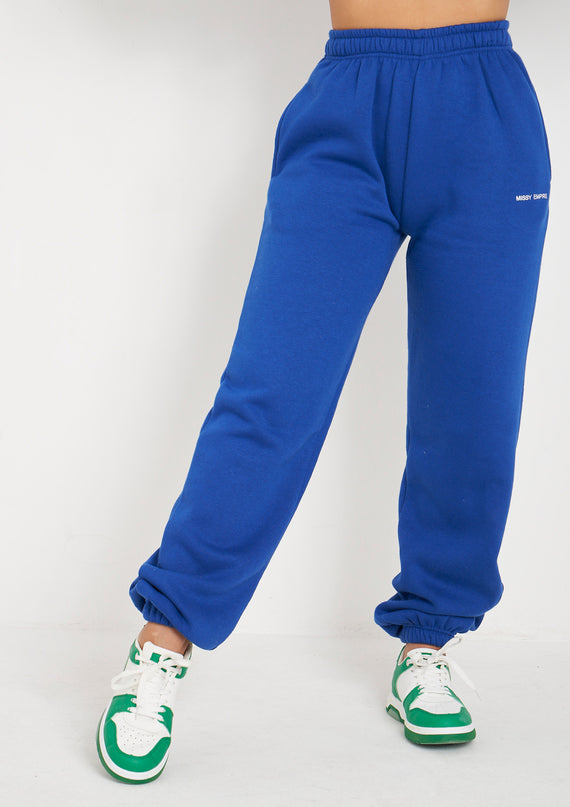 Missyempire Jianna Cobalt Blue Embroidered Cuffed Joggers
