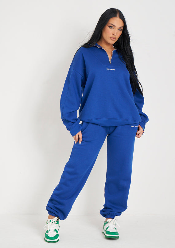 missyempire Jianna Cobalt Blue Embroidered Cuffed Joggers