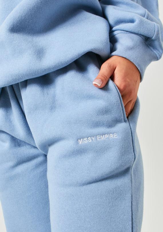 Missyempire Jianna Pastel Blue Embroidered Cuffed Joggers