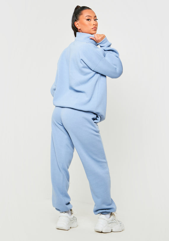 Missyempire Jianna Pastel Blue Embroidered Cuffed Joggers