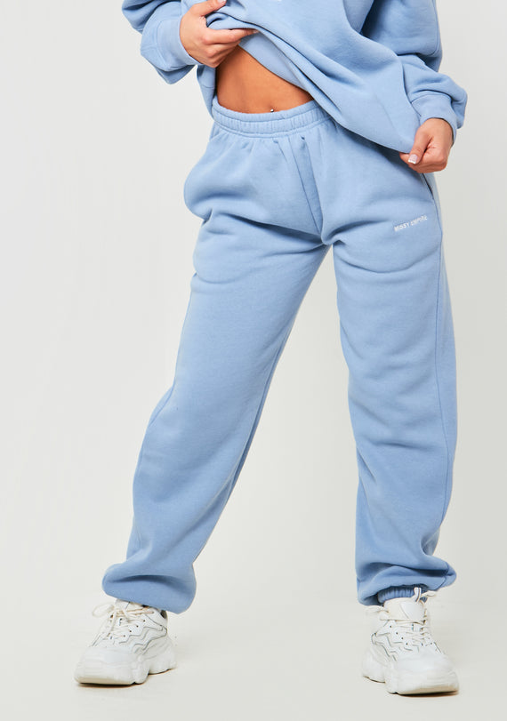 Missyempire Jianna Pastel Blue Embroidered Cuffed Joggers