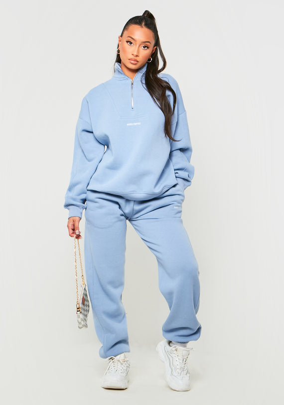 missyempire Jianna Pastel Blue Embroidered Cuffed Joggers