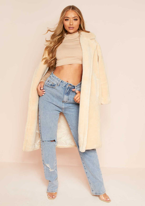 Missyempire Juna Beige Basic Jersey High Neck Crop Top