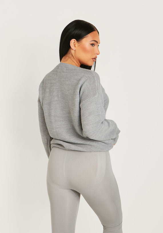 Missyempire Kara Grey Ribbed Loose Fit Knitted Crew Neck Jumper