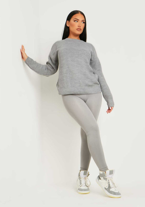 missyempire Kara Grey Ribbed Loose Fit Knitted Crew Neck Jumper