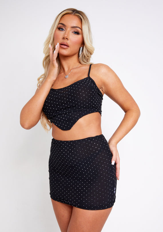 missyempire Katniss Black Diamante Hot Fix Corset Top