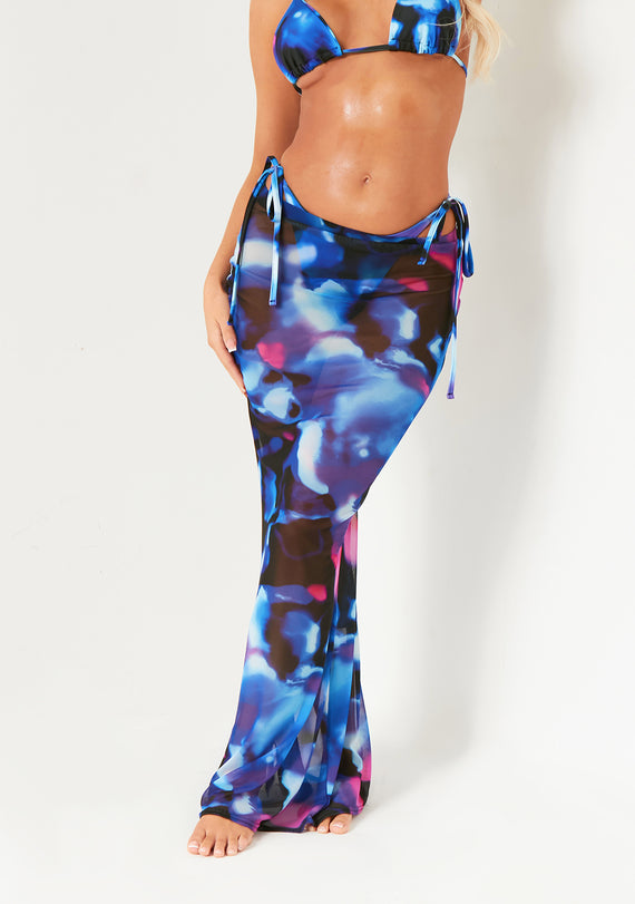 Missyempire Kayla Blue Multi Colour Printed Maxi Skirt