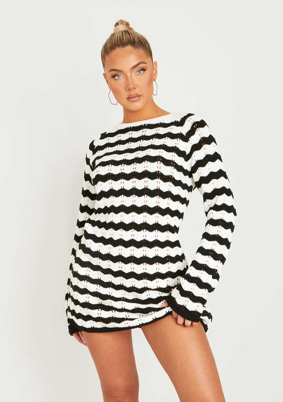 missyempire Kaylee Black And White Crochet Mini Dress