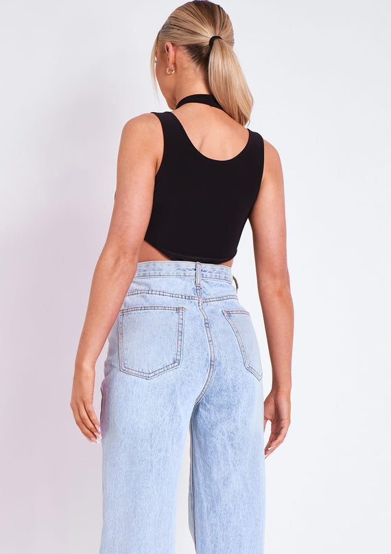 Missyempire Kayleigh Black Double Layer Cross Over Bodysuit