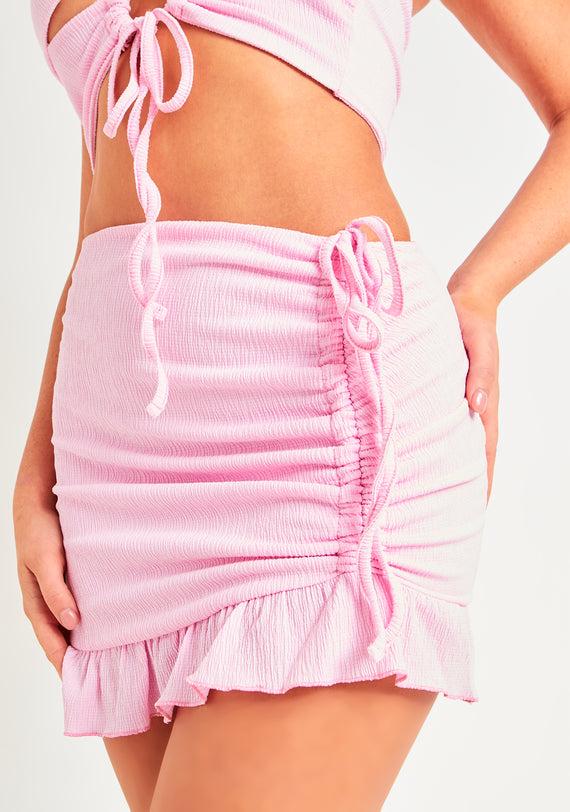 Missyempire Kellie Pink Textured Frill Hem Ruched Mini Skirt