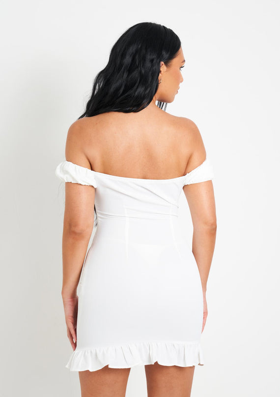 Missyempire Khalani White Woven Frill Hem Mini Dress
