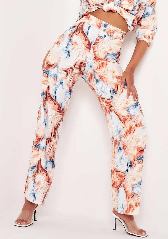 Missyempire Kimber Multi Marble Print Straight Leg Trousers