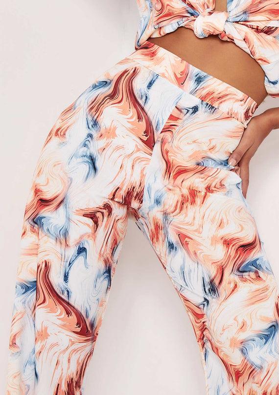 Missyempire Kimber Multi Marble Print Straight Leg Trousers