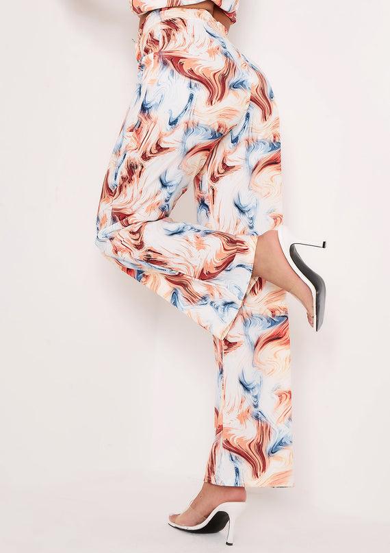 Missyempire Kimber Multi Marble Print Straight Leg Trousers