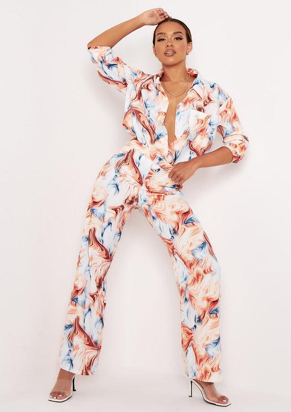 missyempire Kimber Multi Marble Print Straight Leg Trousers