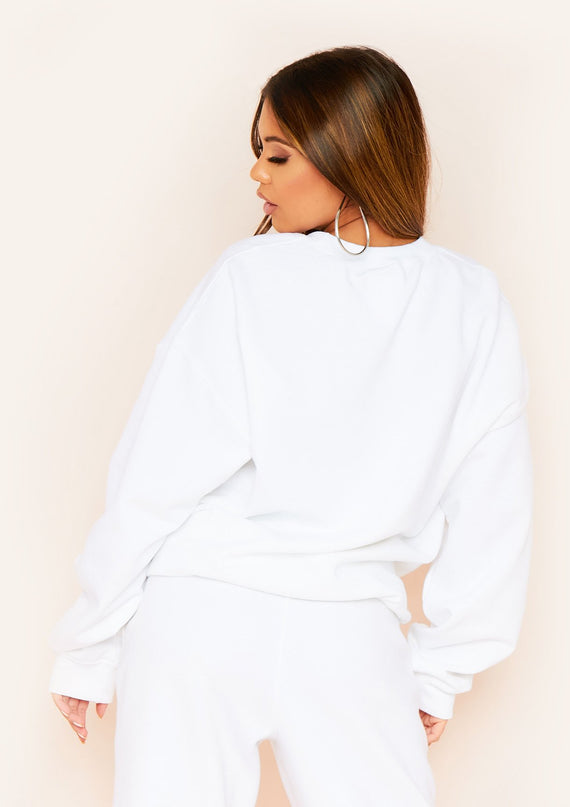 Missyempire Koletta White Boyfriend Season Oversized Sweatshirt