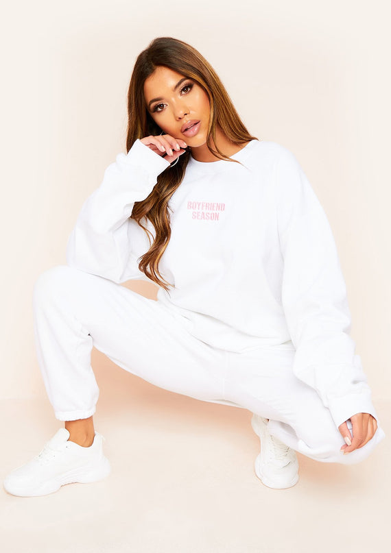 Missyempire Koletta White Boyfriend Season Oversized Sweatshirt