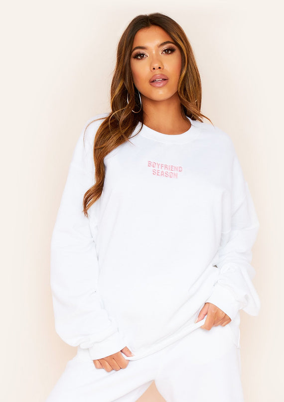 missyempire Koletta White Boyfriend Season Oversized Sweatshirt