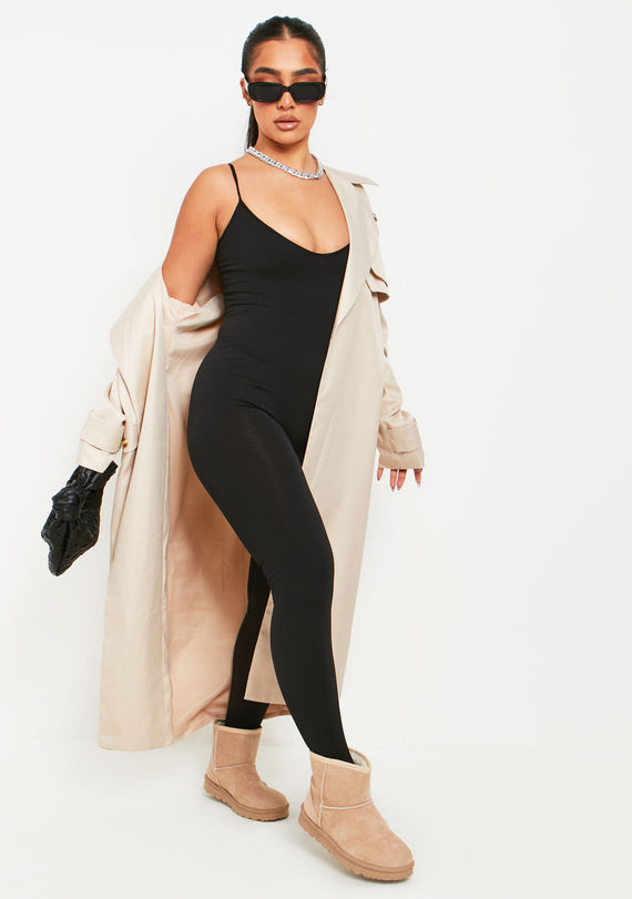 Missyempire Kora Black Ribbed Seamless Strappy Jumpsuit