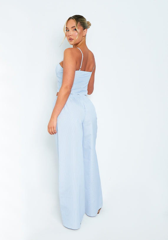 Missyempire Laura Blue & White Striped Straight Leg Trouser