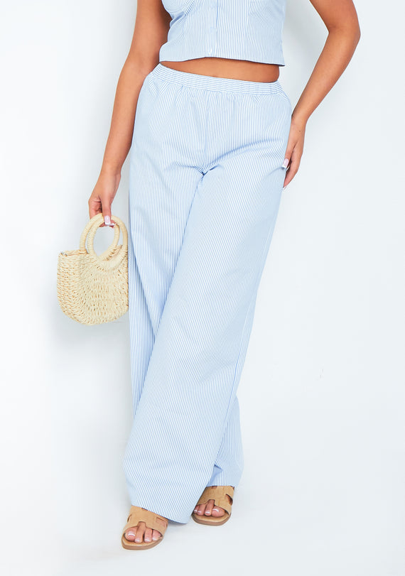 Missyempire Laura Blue & White Striped Straight Leg Trouser