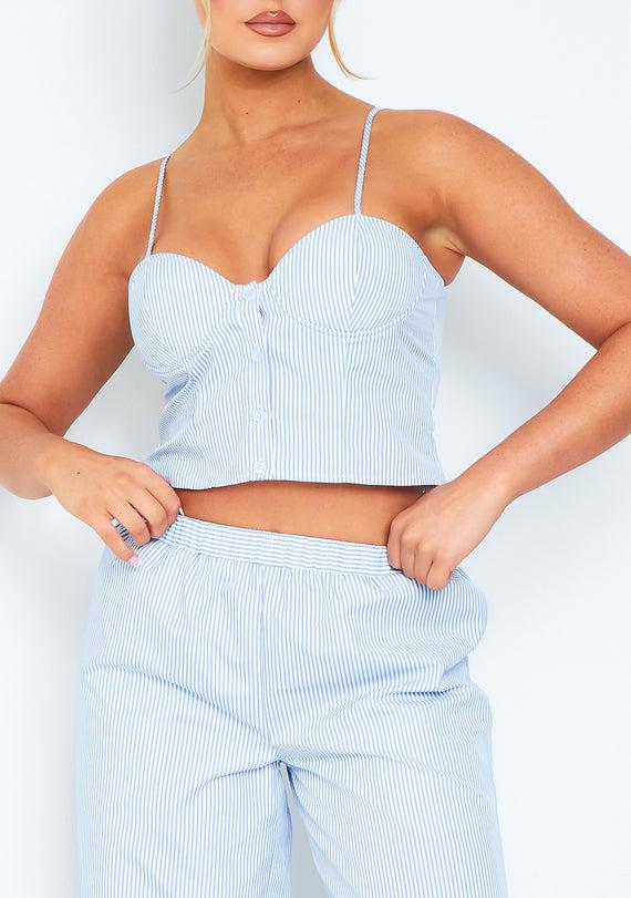 Missyempire Laura Blue & White Striped Straight Leg Trouser