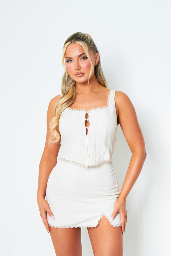 missyempire Laura Cream Button Down Sleeveless Corset Top