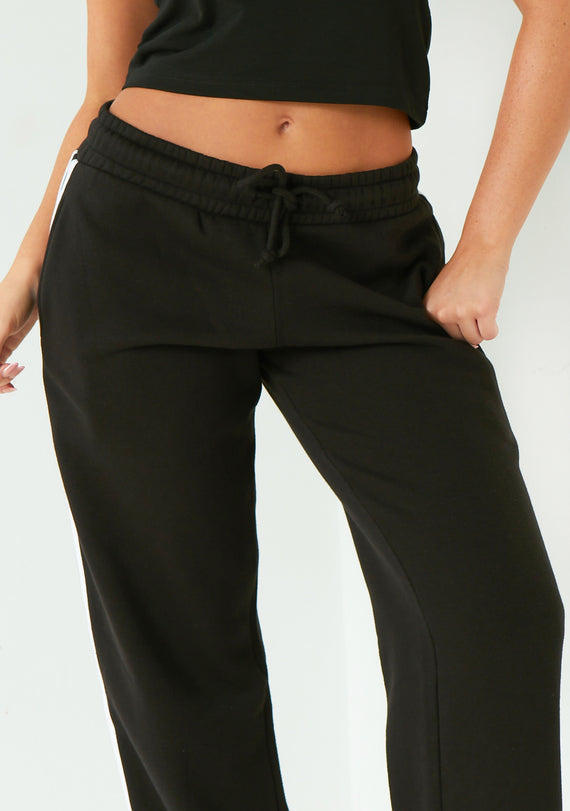Missyempire Layla Black Contrast Side Stripe Wide Leg Jogger
