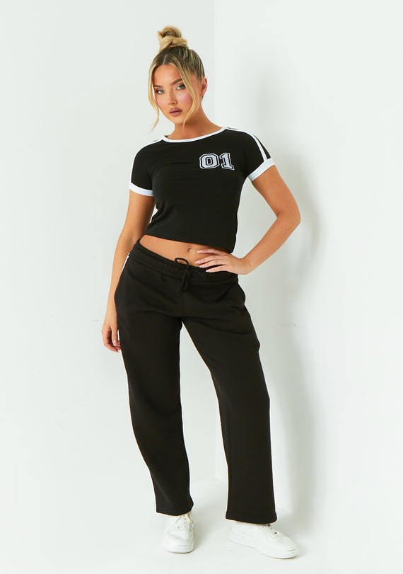 missyempire Layla Black Contrast Side Stripe Wide Leg Jogger