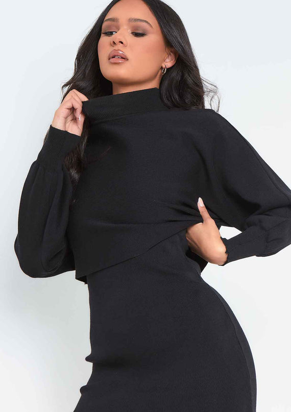 Missyempire Leah Black Knitted Dress And Jumper Co Ord Set