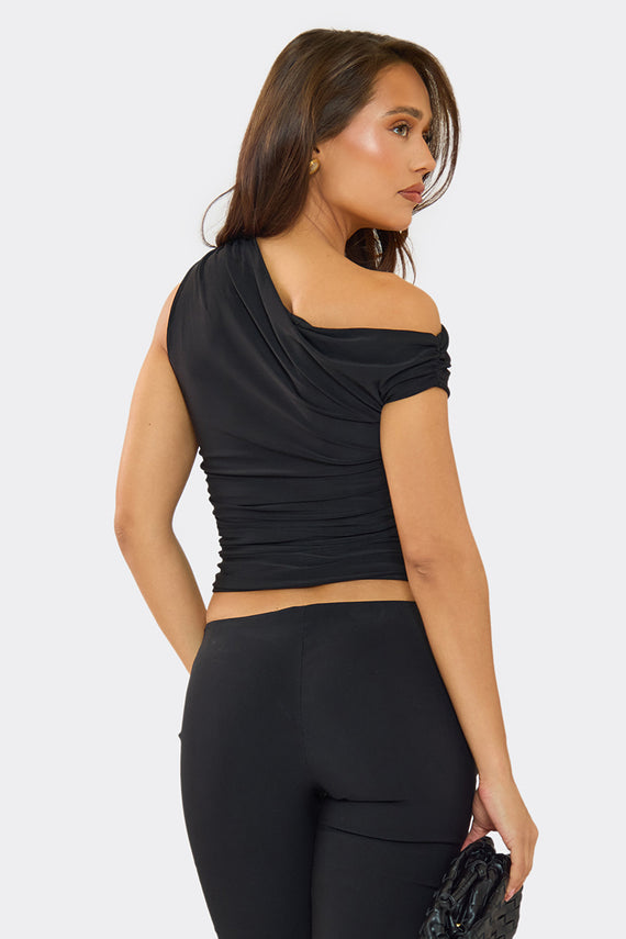 Missyempire Lidia Black Super Soft Off The Shoulder Top