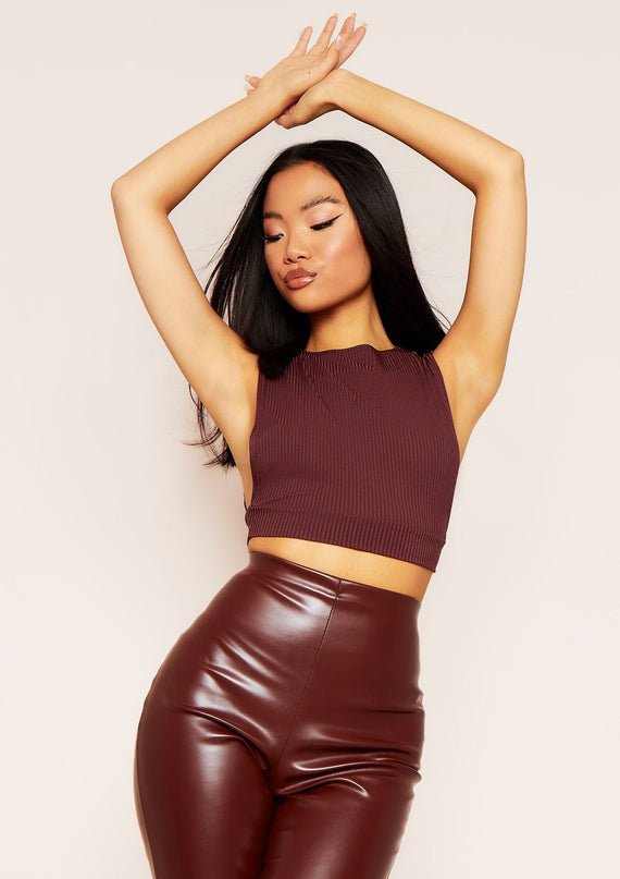 Missyempire Lindsay Chocolate Extreme Side Cut Out Ribbed Top