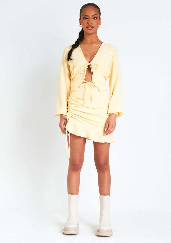 Missyempire Lola Buttermilk Cream Tie Front Long Sleeve Blouse