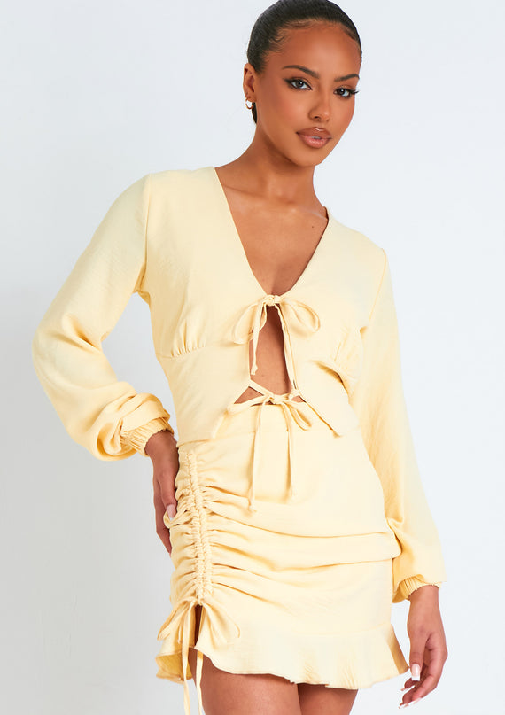 missyempire Lola Buttermilk Cream Tie Front Long Sleeve Blouse