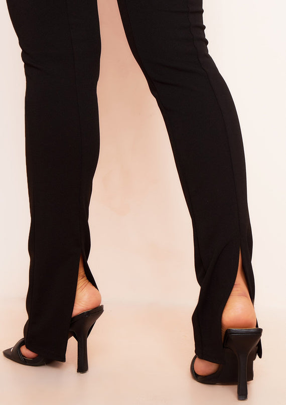 Missyempire Lori Black High Waisted Split Back Seam Detail Trousers