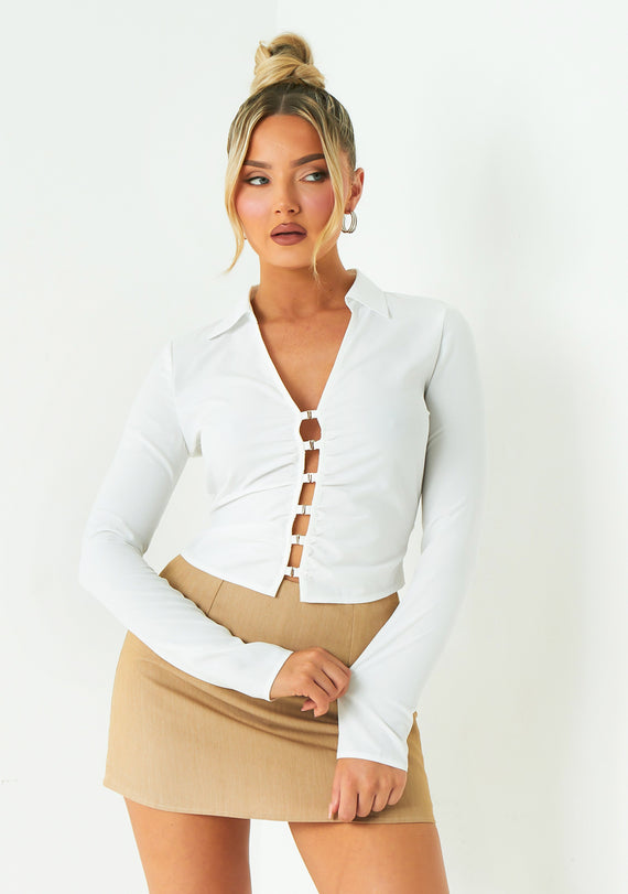 Missyempire Lottie White Structured Fitted Shirt With Fastening Detail
