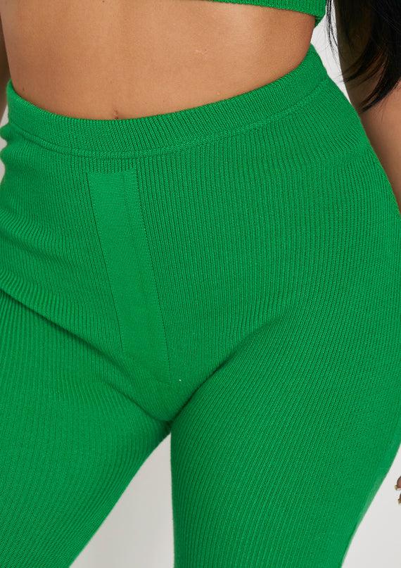 Missyempire Madilyn Green Knitted Rib High Waisted Split Leggings