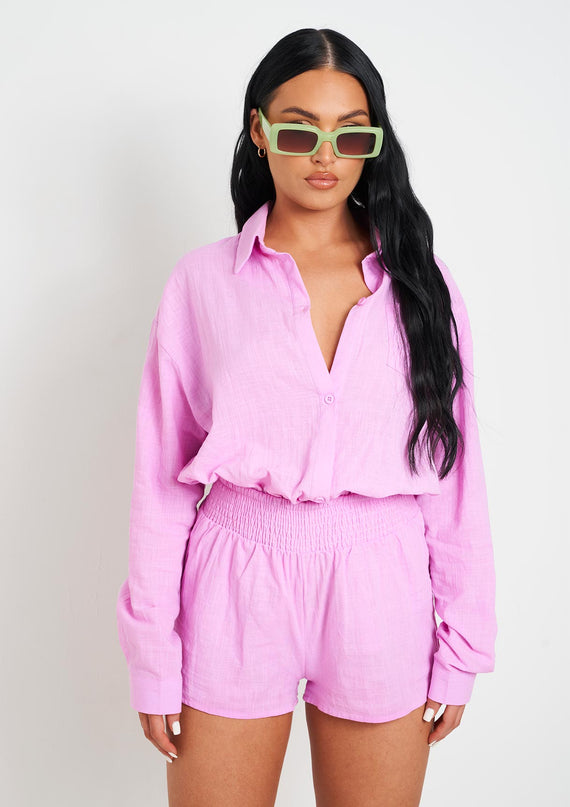 Missyempire Maleah Lilac Linen Sheered High Waist Shorts