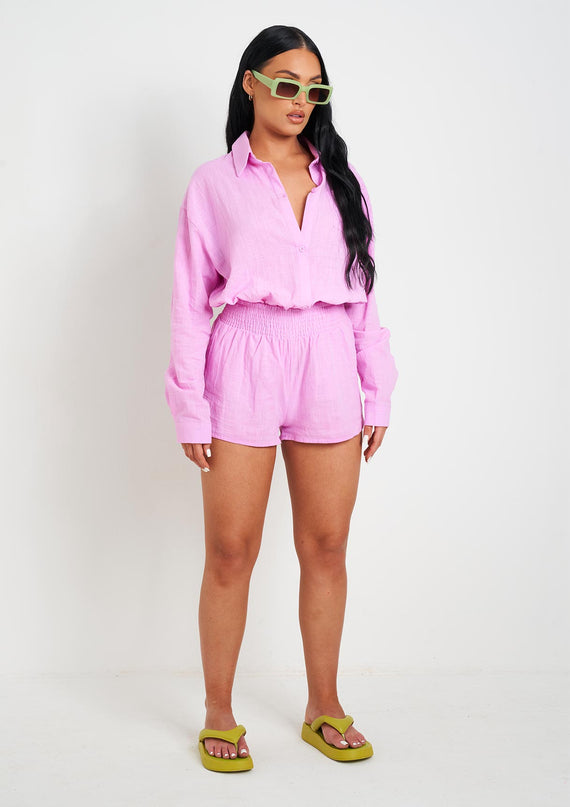 missyempire Maleah Lilac Linen Sheered High Waist Shorts